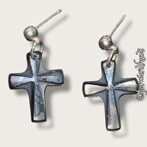 Cross-Shaped Glass Design Stud Dangle Earrings